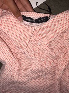 Puff Sleeve Textured Button-Up Top