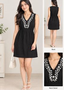 Embroidered V-Neck Sleeveless short frock