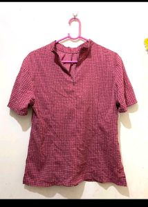 Checkered Button-Up Blouse