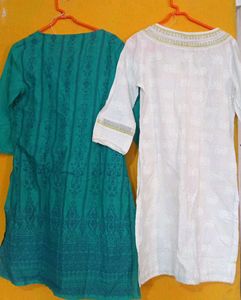 Pack of 2 Kurtas - Teal & White