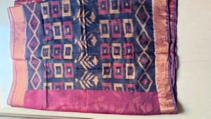 Navy Blue Saree with Leaf Motif without blouse