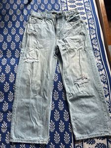 uniqlo Light Wash Distressed Wide Leg Jeans