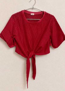 Stylish Red Tie-Front Crop Top