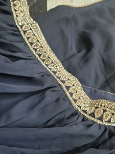 Elegant Navy Blue Embroidered Gown