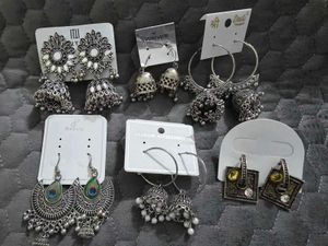 set of 8 Assorted Oxidized Silver Jhumka Earrings