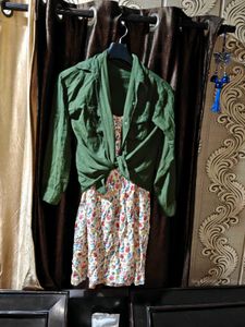 Floral Dress with Olive Green Shirt