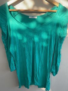 Teal V-Neck Ruched Top