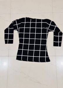 Black &amp; White Grid Print Top