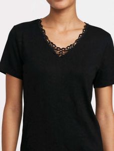 Classic Black Lace Trim V-Neck Tee