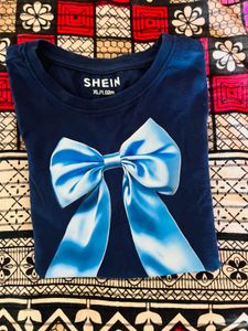 Cute Navy Blue Bow Crop Top