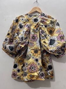 Yellow Floral Giant Puff Sleeve Top