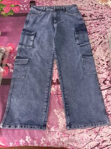 Women's Blue Denim Cargo Jeans