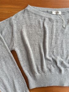 Gray Cropped Long Sleeve Sweater