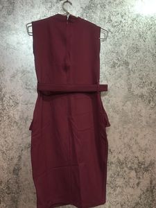 Maroon Peplum Belted Dress