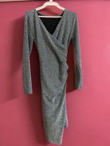 Silver v neck wrap style dress