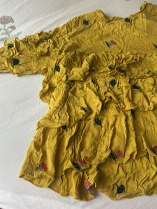 Yellow Ruffled top  with Floral Embroidery