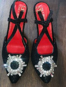 CARLA BRAGA Embellished Sparkling Black Heels