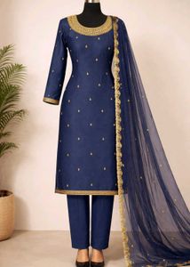 Navy Blue Embroidered unstiched suit