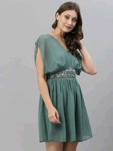 Embellished Chic Green Mini Dress
