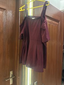 Burgundy Cold Shoulder Peplum Top