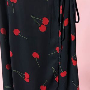 Chic Cherry Print Wrap Dress