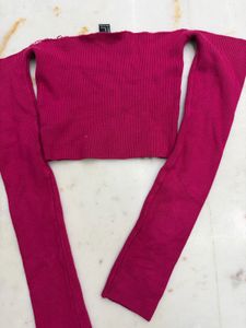 Forever 21 Fuchsia Crop Top with Long Sleeves