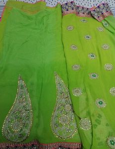 Designer Embroidered Green Saree