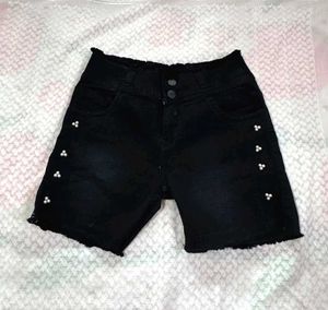 Black Pearl Embellished Denim Shorts