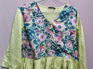 V-Neck Floral Print Kurta