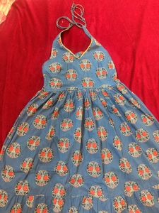 Blue Halter Neck Dress with Print