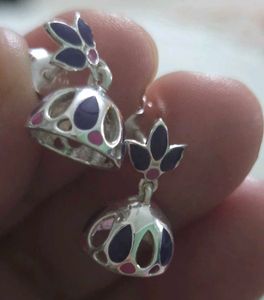 Cute Enamel Dangle Jhumkas 925 silver