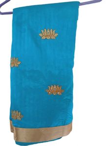 Stunning Blue Saree with Lotus Embroidery