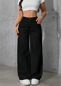 Wide Leg Black Denim Jeans