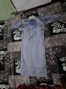 Elegant Grey Kurta with Gold Polka Dots