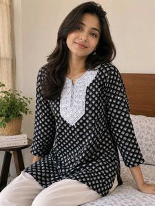 Black & White Printed Short Kurti