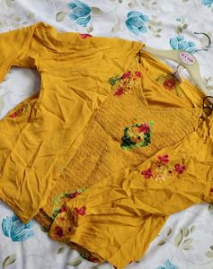 Yellow Embroidered top Set