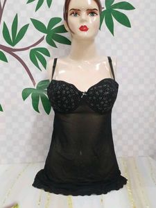 (400)Black Lace & Mesh Cami Top