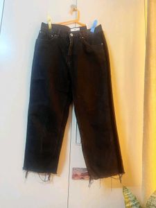 MANGO Black Wide Leg Distressed Jeans