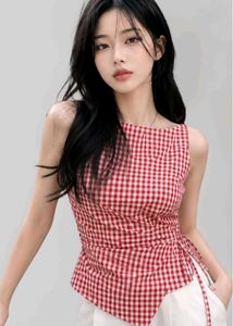 Red Gingham Wrap Top