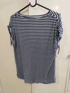 Navy &amp; White Striped Tie-Sleeve Top