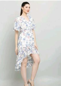 Women Chic Floral Print High-Low Dress