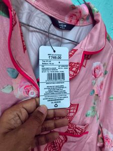 Pink Floral Bow Print Pajama Set