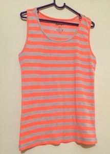 Title: XXL Neon Coral Grey Striped Racerback Tank