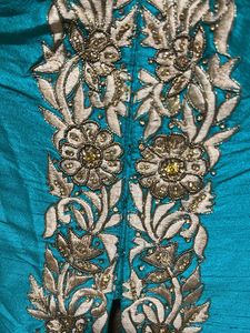 Teal &amp; Gold Embroidered Lehenga Choli