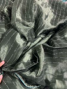 Elegant Dark Green Saree with Silver Embellishment
