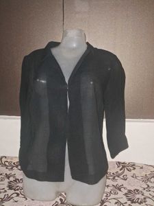transparent Chic Black Sheer Button-Up Shirt