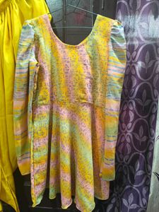 Vibrant Yellow Dhoti Pants &amp; Printed Kurti Set