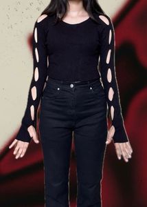 H&amp;M Black Cut-Out Sleeve Cropped Top