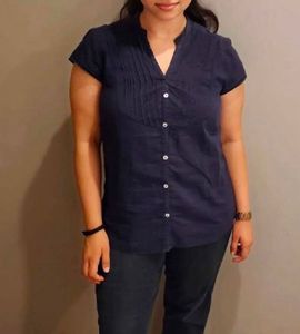 Navy Button-Down Blouse