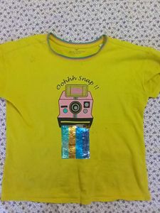 Yellow "Oohhh Snap!" Camera Sequin T-Shirt